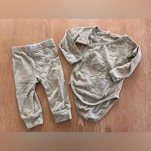 Quincy Mae sage green pointelle onesie and pants matching set 3-6 months